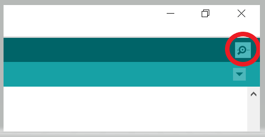 Atl Text: Screen Shot of Arduino IDE showing the location of the serial monitor button