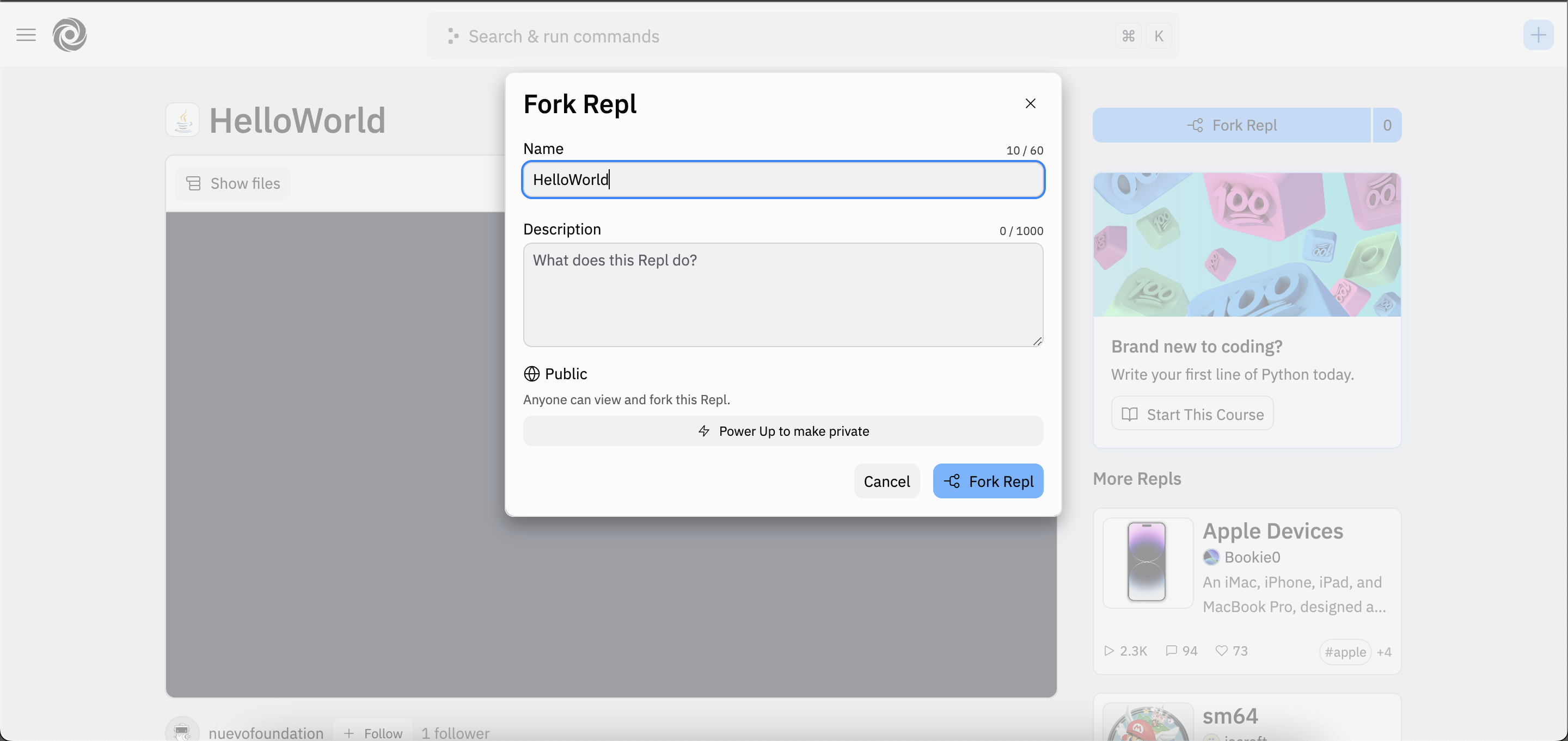 Forking a repl to make a copy of the program
