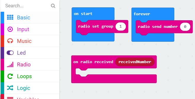 &ldquo;On radio received&rdquo; block added to the workspace