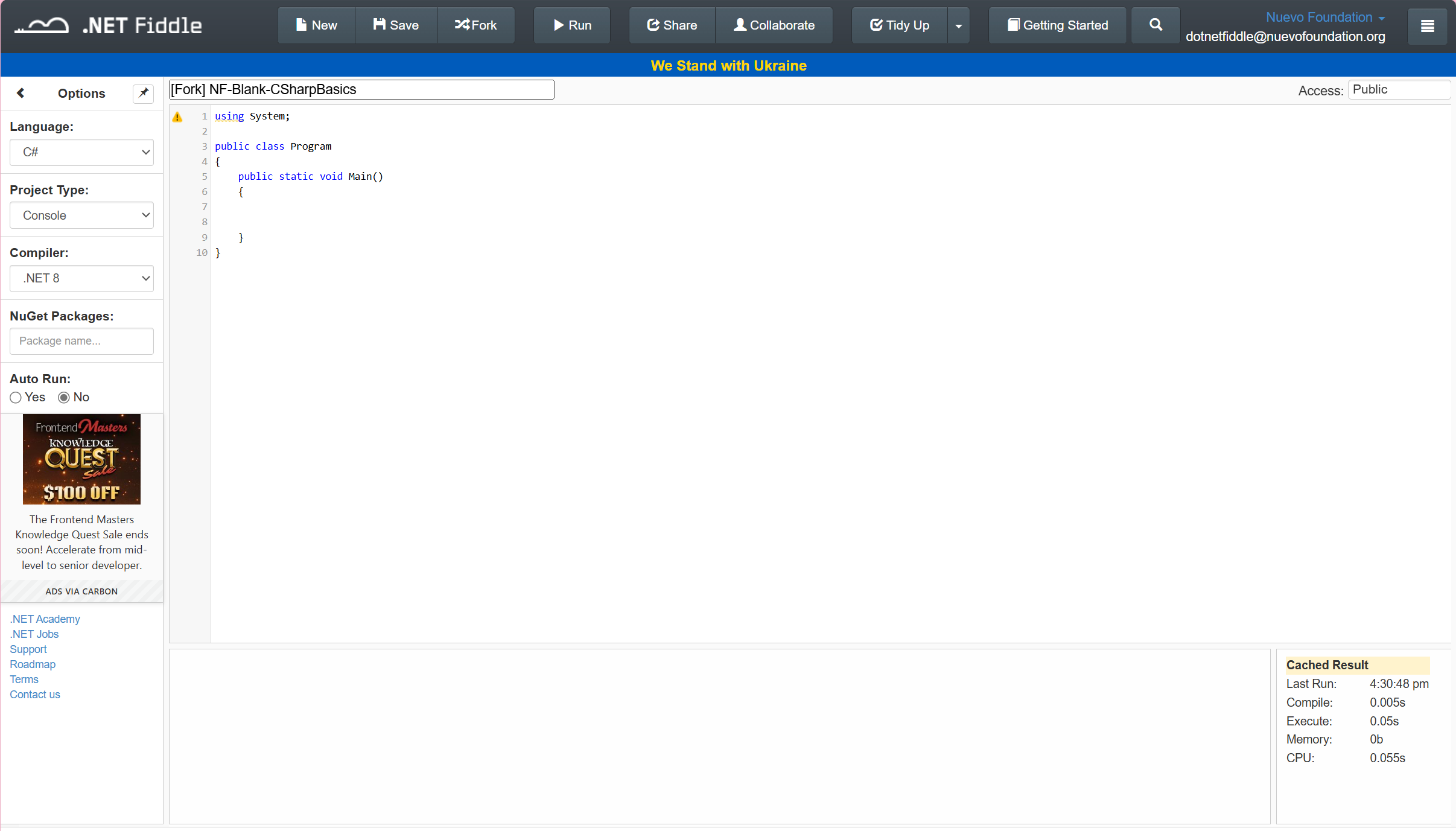 Janela do .NET Fiddle