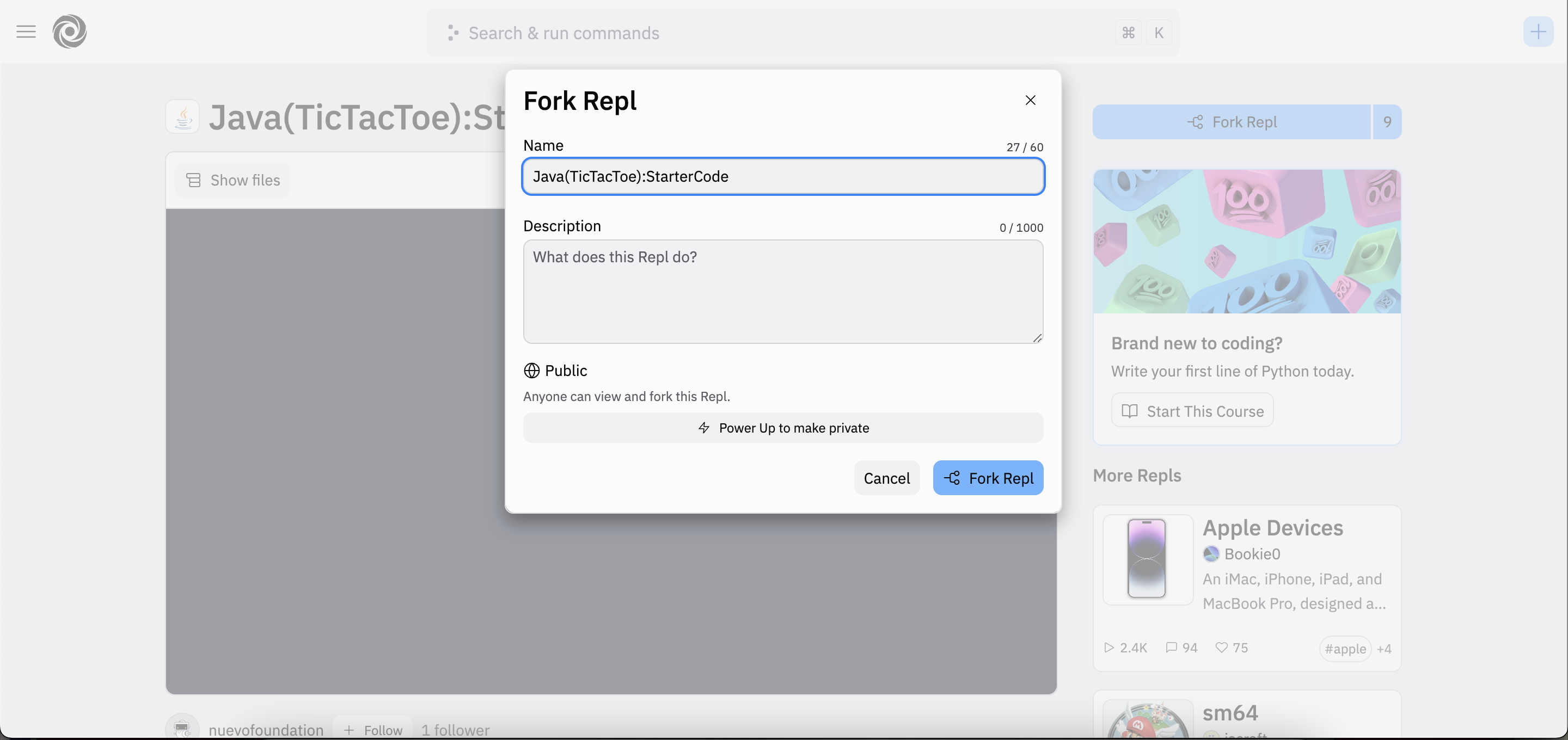 Fazendo fork de um repl para criar uma cópia do programa