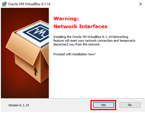 aviso de rede da virtual box