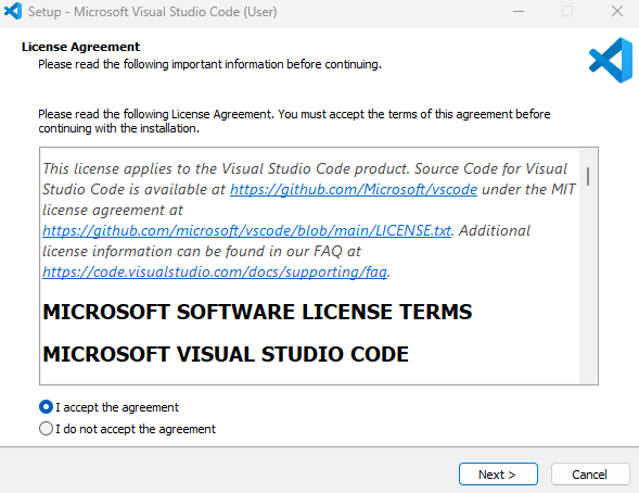 Captura de tela mostrando o Instalador do Visual Studio Code