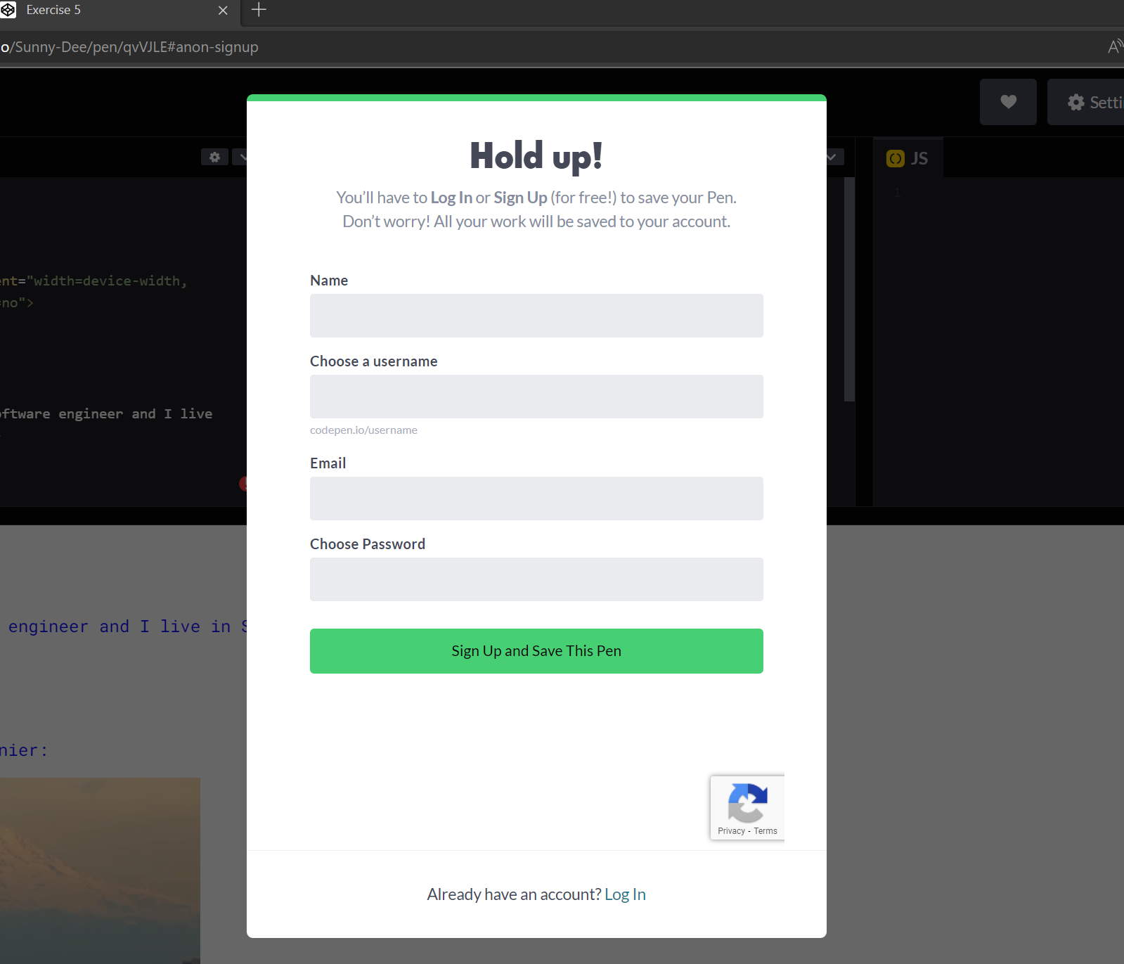 inscrever-se na conta Codepen
