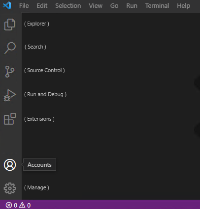 Screenshot showing Visual Studio Code Activity bar with labeled icons.