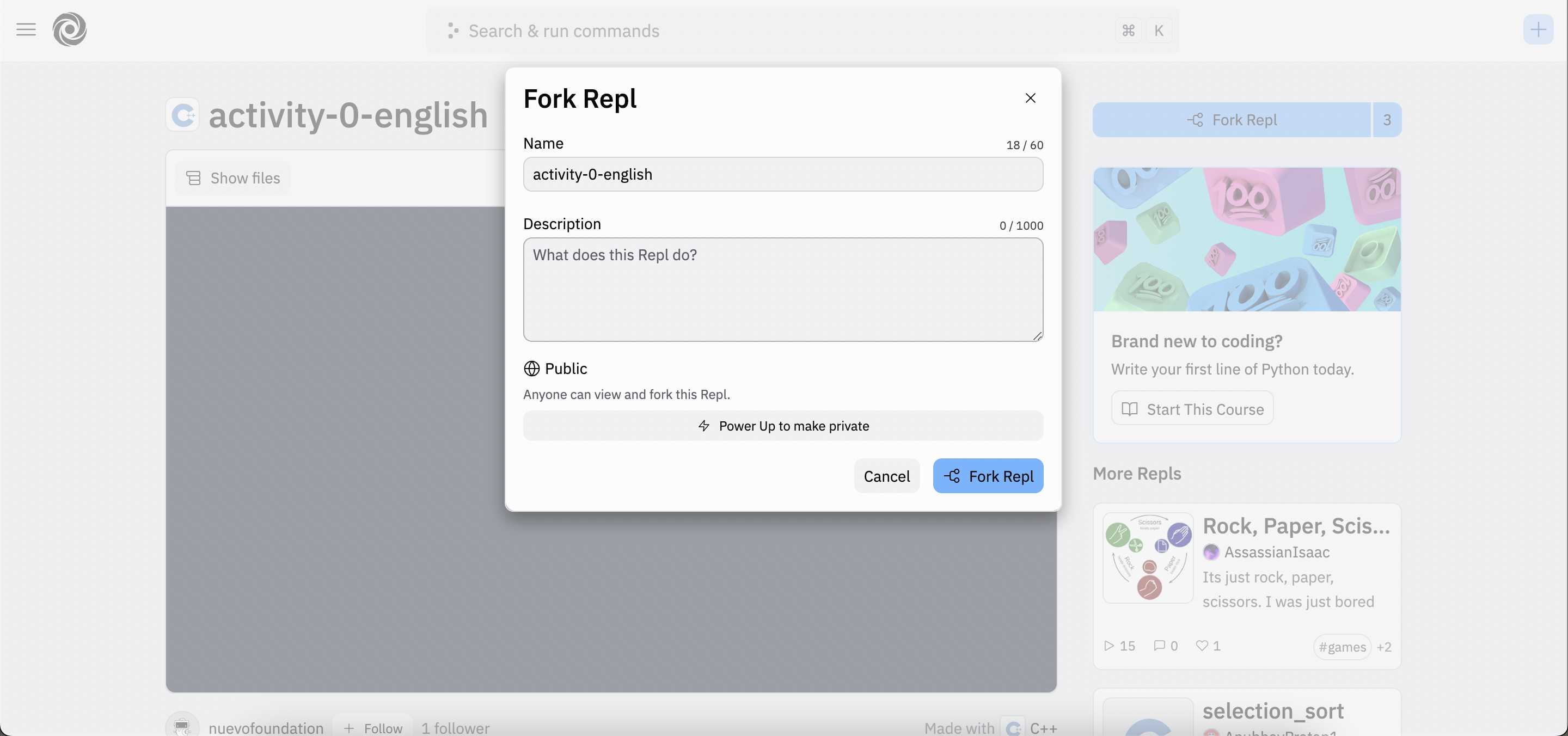 Forking a repl to make a copy of the program